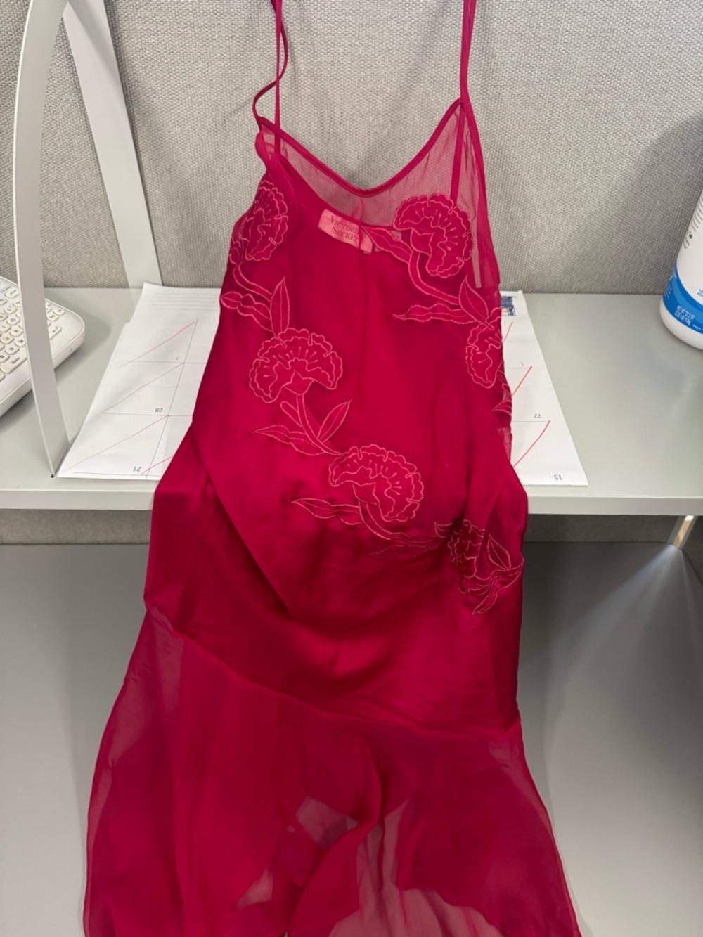 VTG Victoria's Secret Hot Pink Floral Mesh-Top Slip